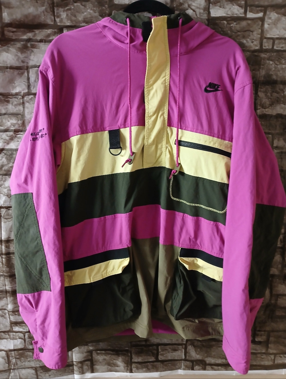 Nike Colorblock Hooded Windbreaker - Pink, Yellow, Olive Utility Men's Jacket